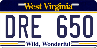WV license plate DRE650
