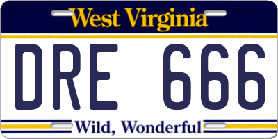 WV license plate DRE666