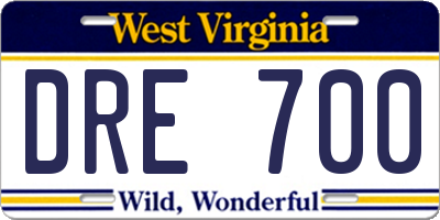 WV license plate DRE700