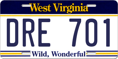 WV license plate DRE701