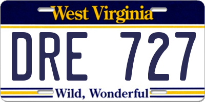 WV license plate DRE727