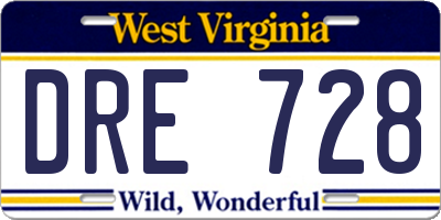 WV license plate DRE728