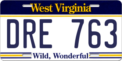 WV license plate DRE763