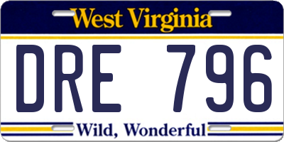 WV license plate DRE796