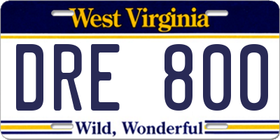 WV license plate DRE800