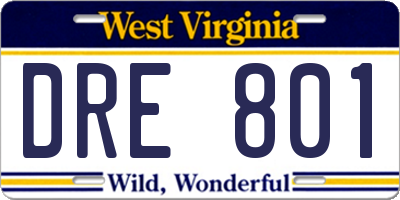 WV license plate DRE801