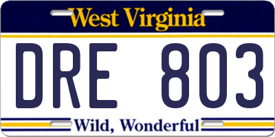 WV license plate DRE803