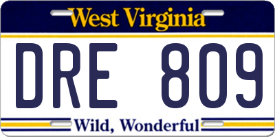 WV license plate DRE809