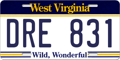 WV license plate DRE831