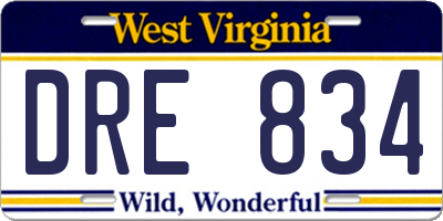 WV license plate DRE834