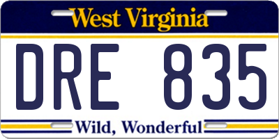 WV license plate DRE835