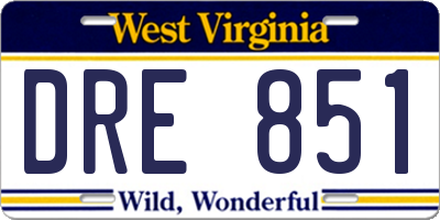 WV license plate DRE851