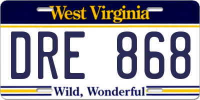 WV license plate DRE868