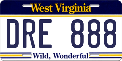 WV license plate DRE888
