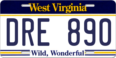 WV license plate DRE890