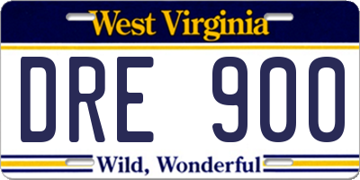 WV license plate DRE900