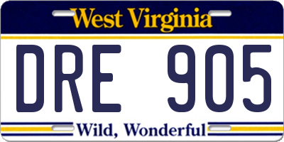 WV license plate DRE905