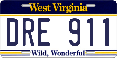 WV license plate DRE911