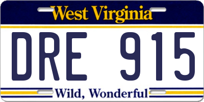 WV license plate DRE915