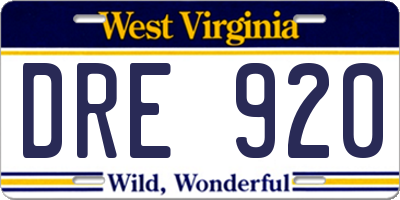 WV license plate DRE920