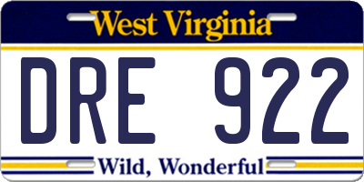 WV license plate DRE922