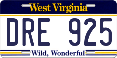 WV license plate DRE925