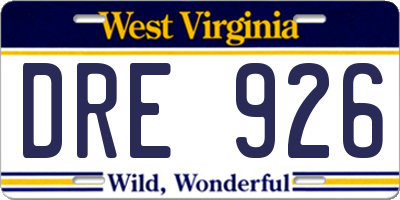 WV license plate DRE926