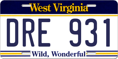 WV license plate DRE931