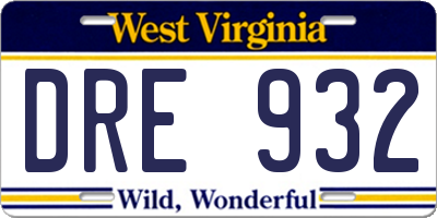 WV license plate DRE932