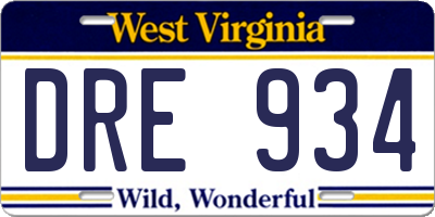 WV license plate DRE934