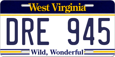 WV license plate DRE945