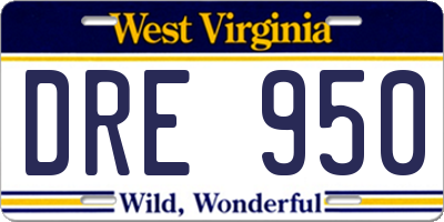 WV license plate DRE950