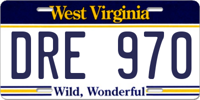 WV license plate DRE970