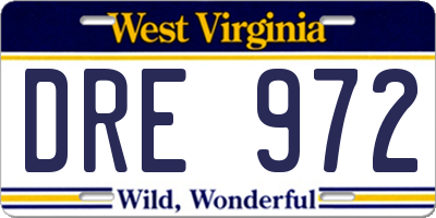 WV license plate DRE972