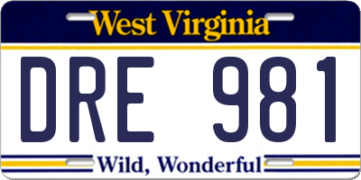 WV license plate DRE981