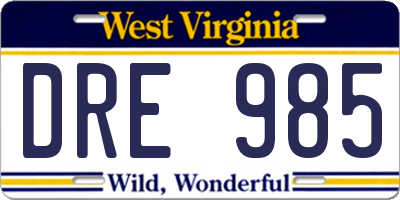 WV license plate DRE985