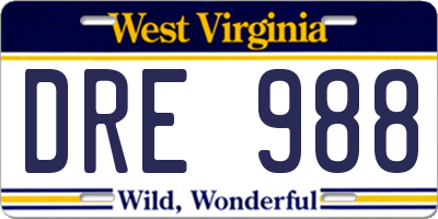 WV license plate DRE988