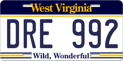WV license plate DRE992