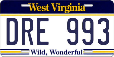 WV license plate DRE993