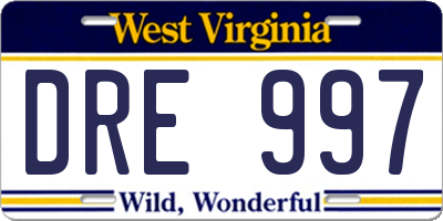 WV license plate DRE997