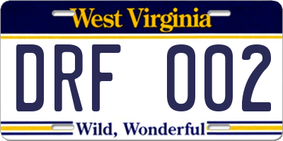 WV license plate DRF002