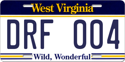 WV license plate DRF004