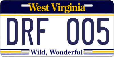 WV license plate DRF005