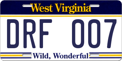 WV license plate DRF007