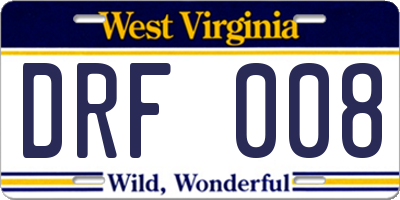 WV license plate DRF008