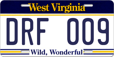 WV license plate DRF009