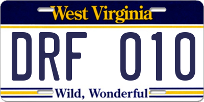 WV license plate DRF010