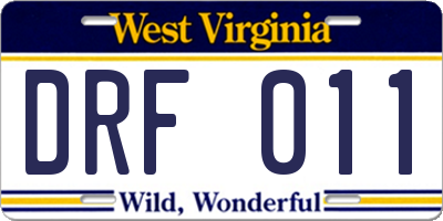 WV license plate DRF011