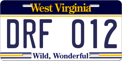 WV license plate DRF012