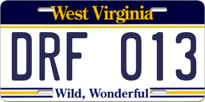WV license plate DRF013
